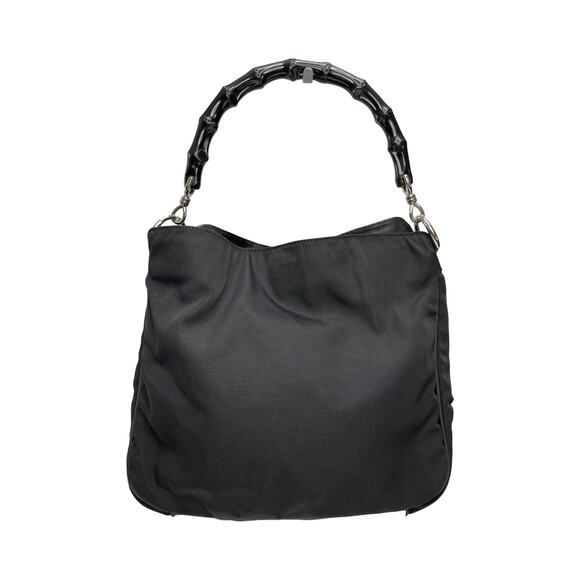 Gucci Bamboo Handle Black Nylon Leather Shoulder Hobo Bag Y2K Iconic 001-1638 - Picture 1 of 15